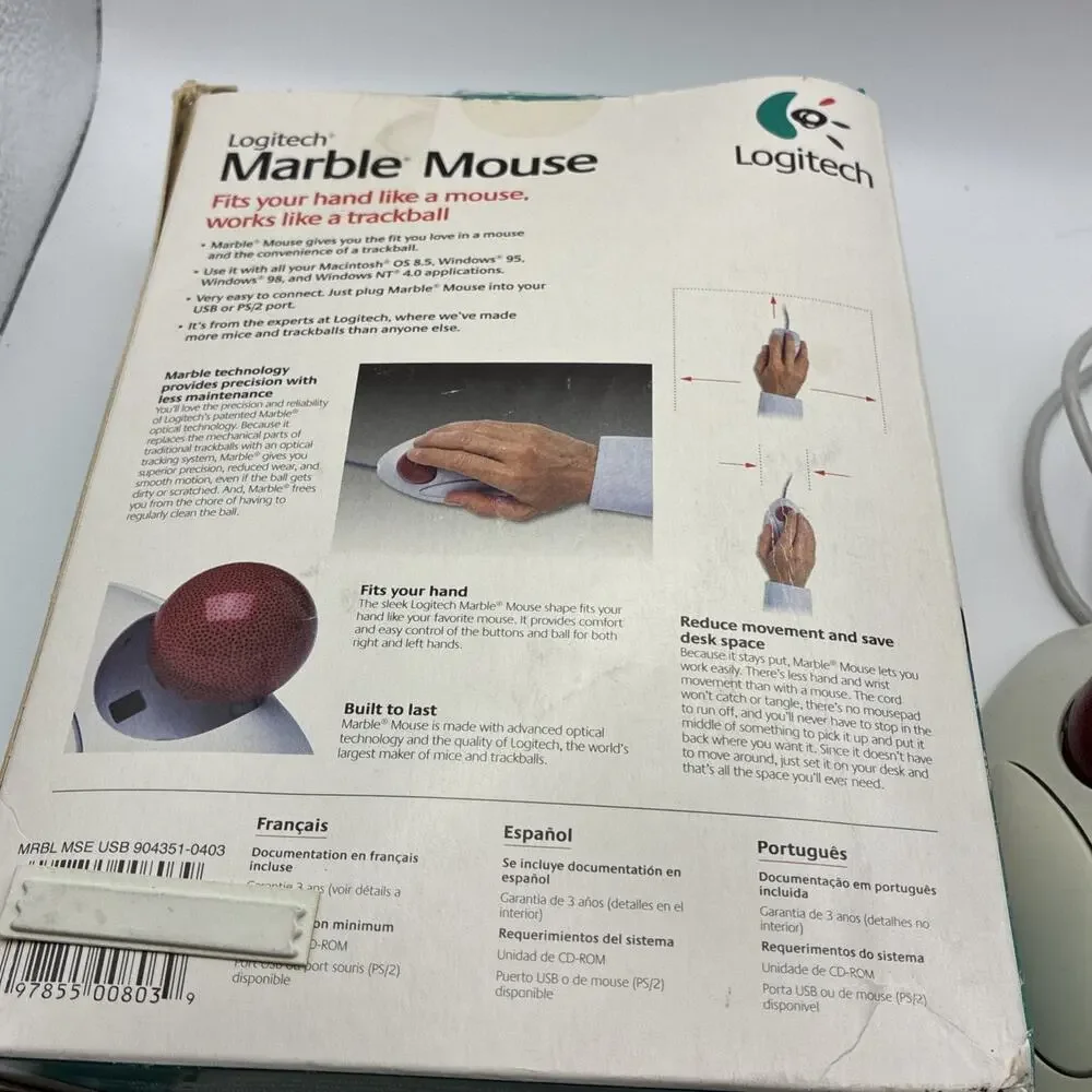 LOGITECH Marble Mouse Corded Trackball PC/Mac USB/PS 2 Wired Complete Software